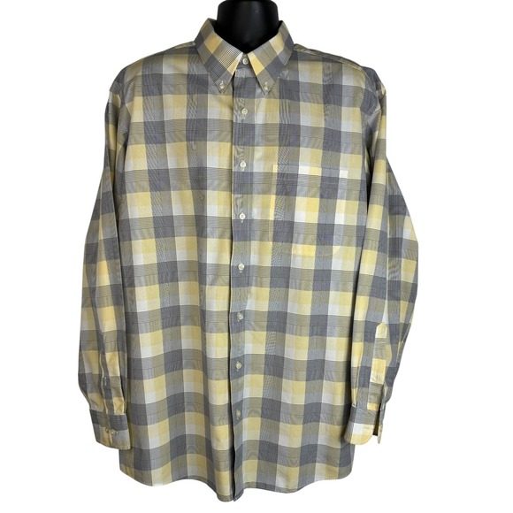 Jos A Bank Traveler's Collection Button Up Shirt Men's XL Long Sleeve Gray Plaid - Picture 2 of 16